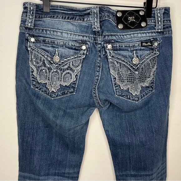 MissMe Jeans Size 30 Boot Cut Rhinestone Accent Low-Rise Denim Y2K Moto Grunge - Picture 6 of 7